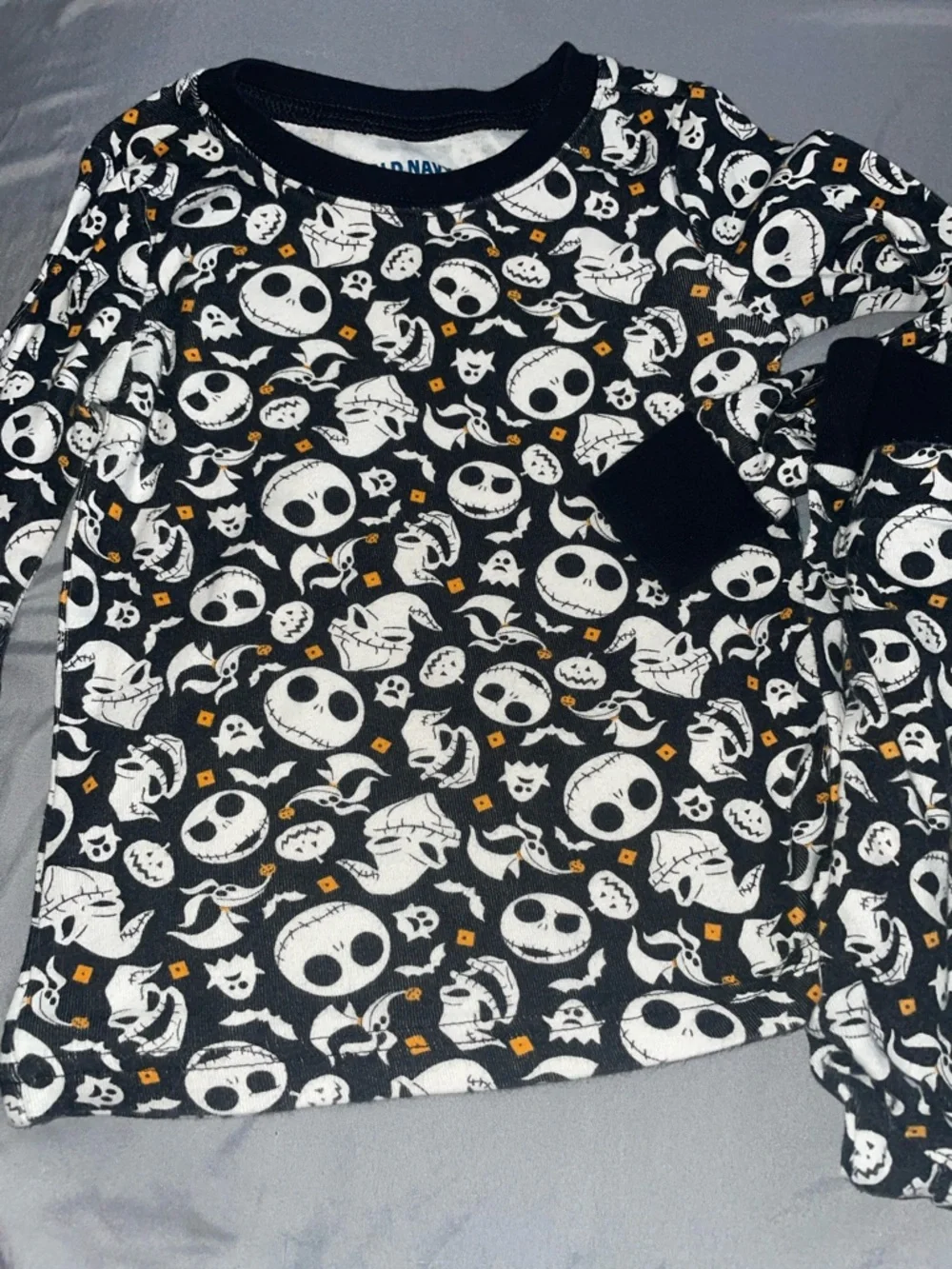 Old Navy Kids' Black and White Halloween Skull Pajama Set with Orange Accents